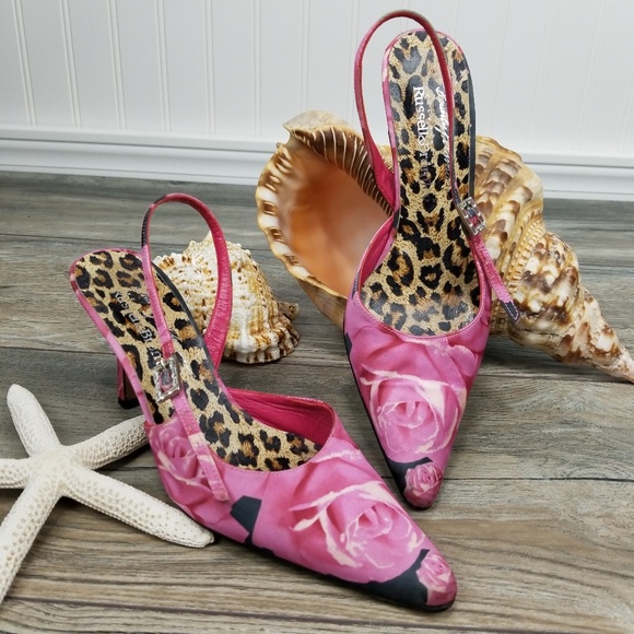 Beverly Feldman Shoes - Beverly Feldman Pink Satin Rose slingback heels
